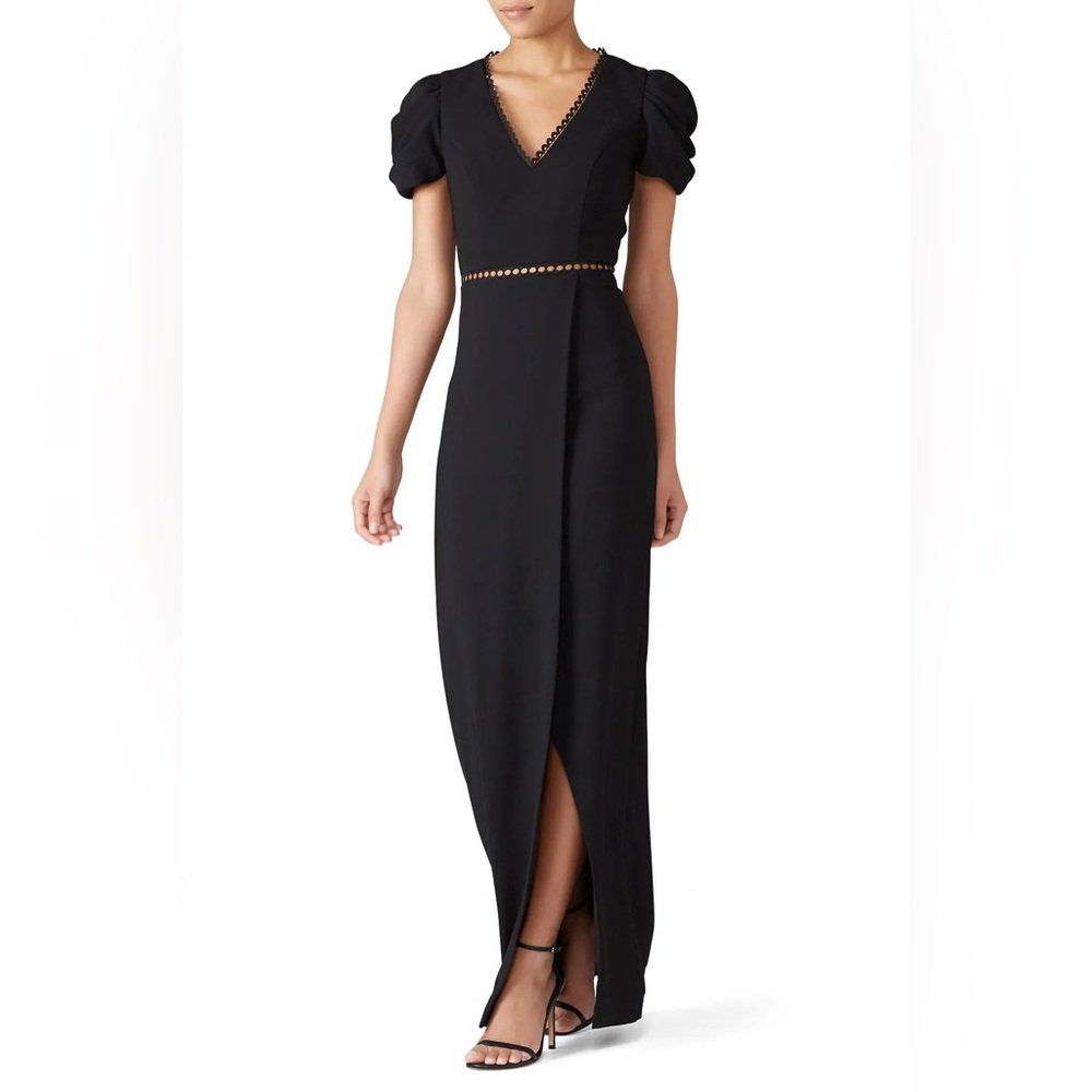 Monique Lhuillier Black Maxi Dress with Lace Accents